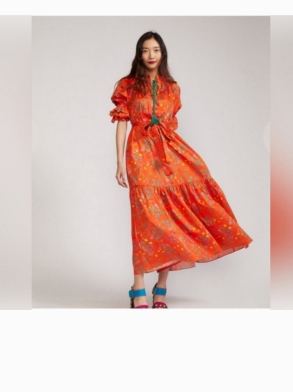 NWOT Cynthia Rowley Orange Floral Tie-Detail Maxi Dress